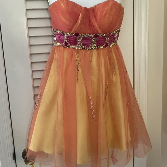 Morrell Maxie Dresses & Skirts - Morrell Maxie Short Layered Party Dress size 4 Deep Pink/Yellow/Tangerine